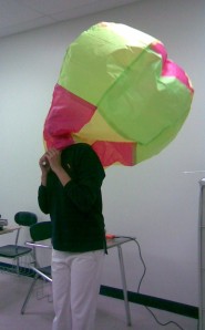 Hot air balloon on her head